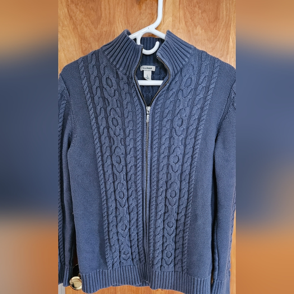 Llbean full zip cable knit sweater